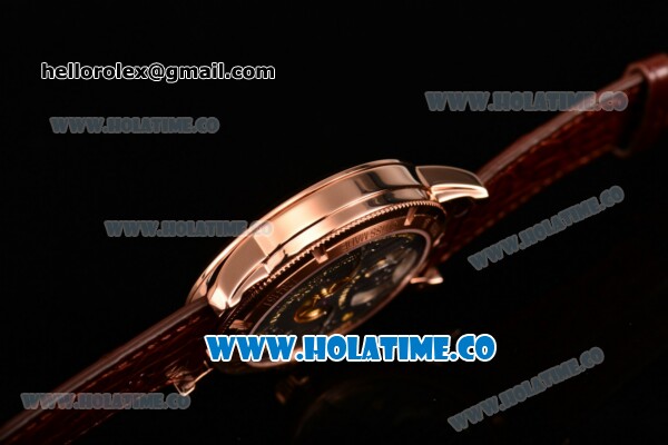 Vacheron Constantin Patrimony Swiss Tourbillon Manual Winding Rose Gold Case with White Dial Brown Alligator Strap and Stick Markers - Click Image to Close